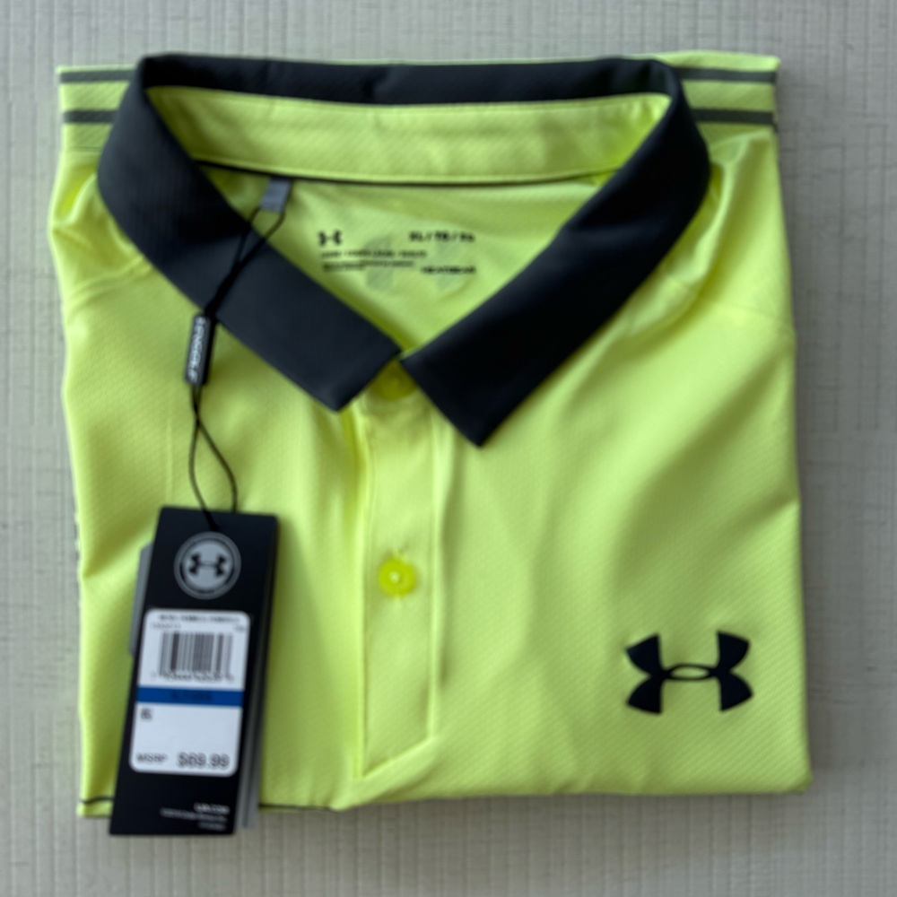 Under Armour Men's Polo Shirt - Neon Yellow and Black